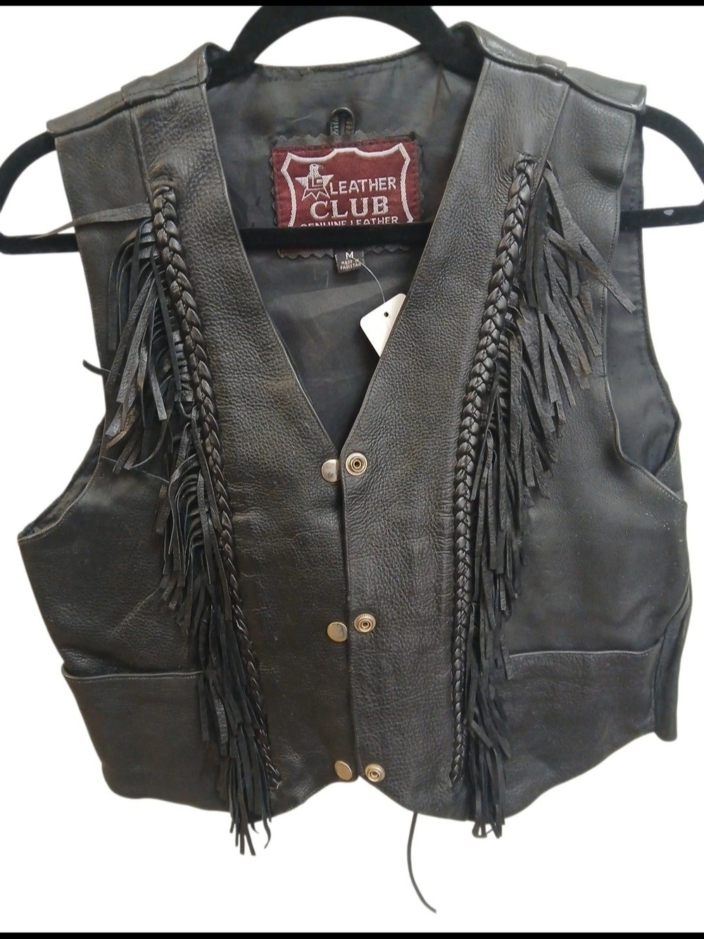 Leather Club Vintage Black Fringe Leather Vest